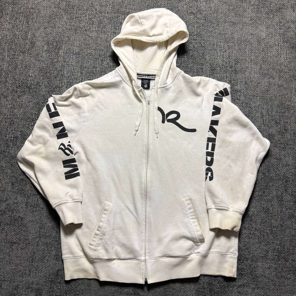 Rocawear Full Zip Hoodie Mens XXL Cream Y2K Graphic Streetwear Baggy